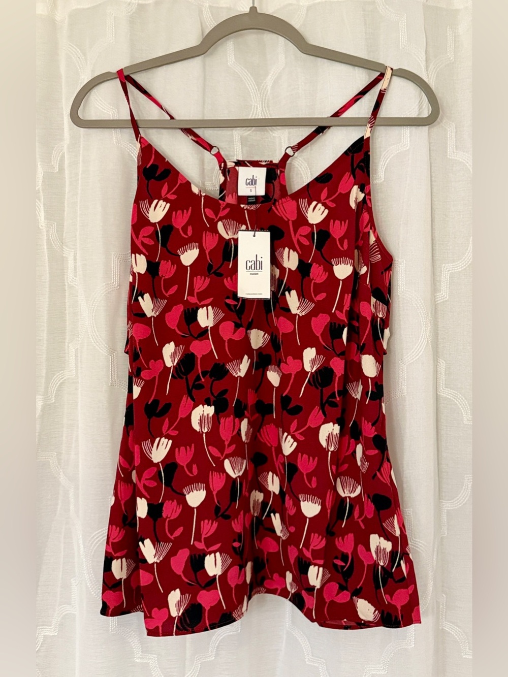 Cabi NWT Red Floral Tie Neck Tank Top Cami Small $50 Retail
